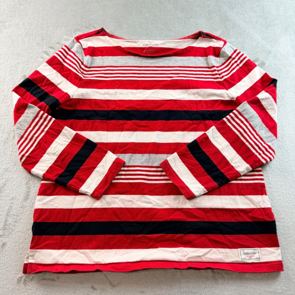 Talbots Women's XL Petite Authentic Striped Long Sleeve Tee Red White